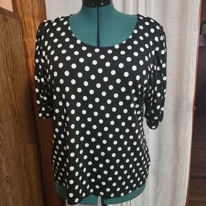 CeCe Black Blouse with White Polka Dots